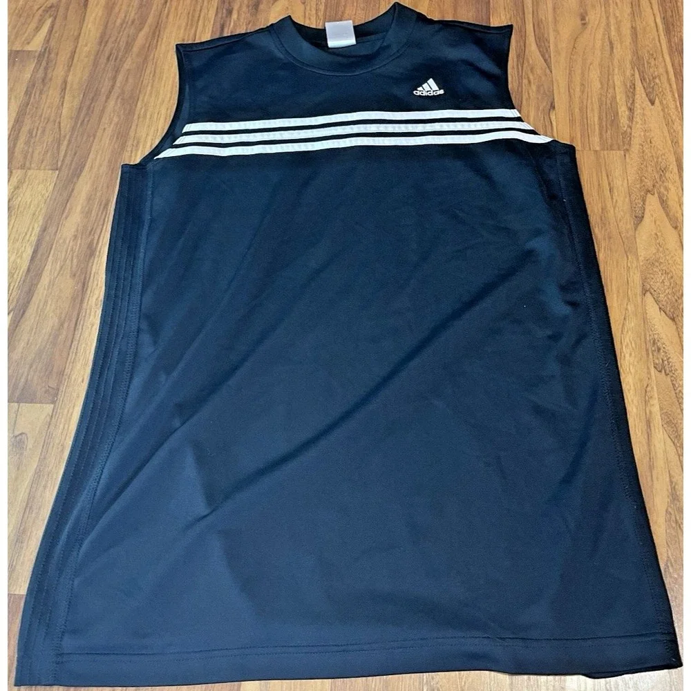 Adidas Mens Sleeveless Athletic Shirt Black Three Stripe Gym Tank Top YT1008 S